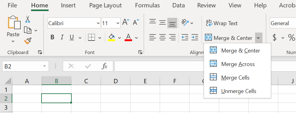 where is merge and center in excel online