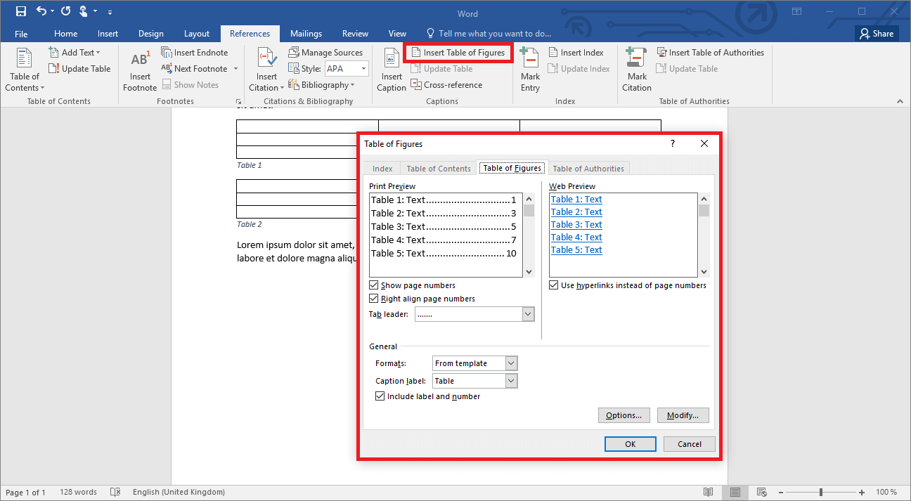 How To Insert A Table Of Figures In Word In A Few Simple Steps IONOS