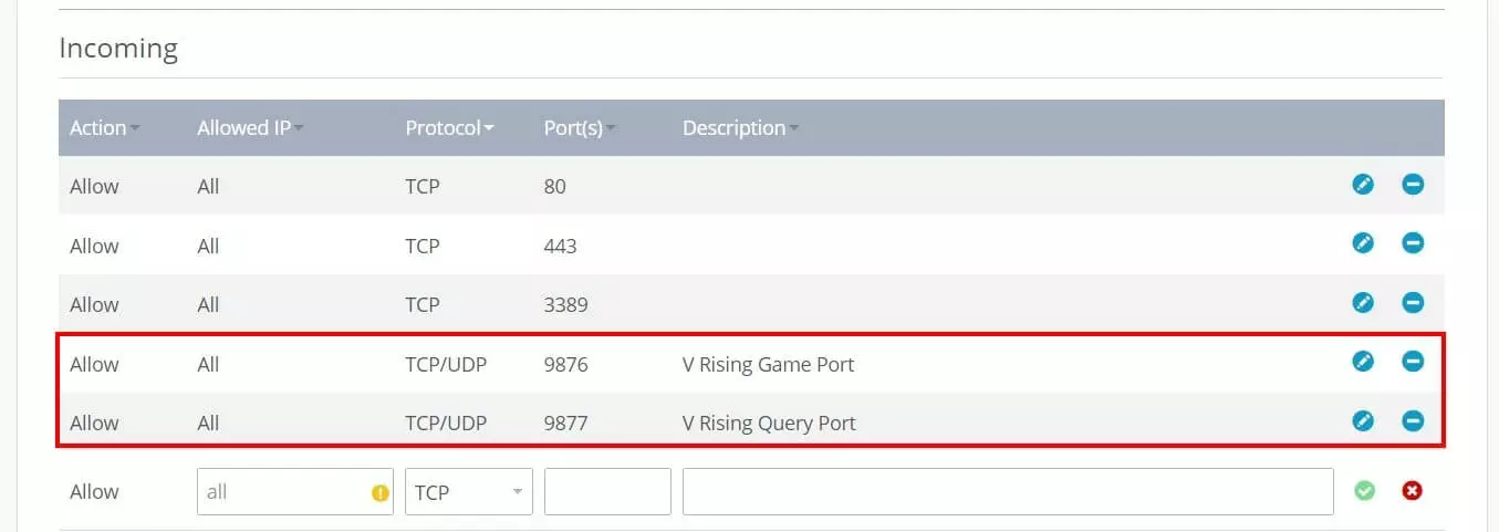 Release ports in IONOS Cloud Panel