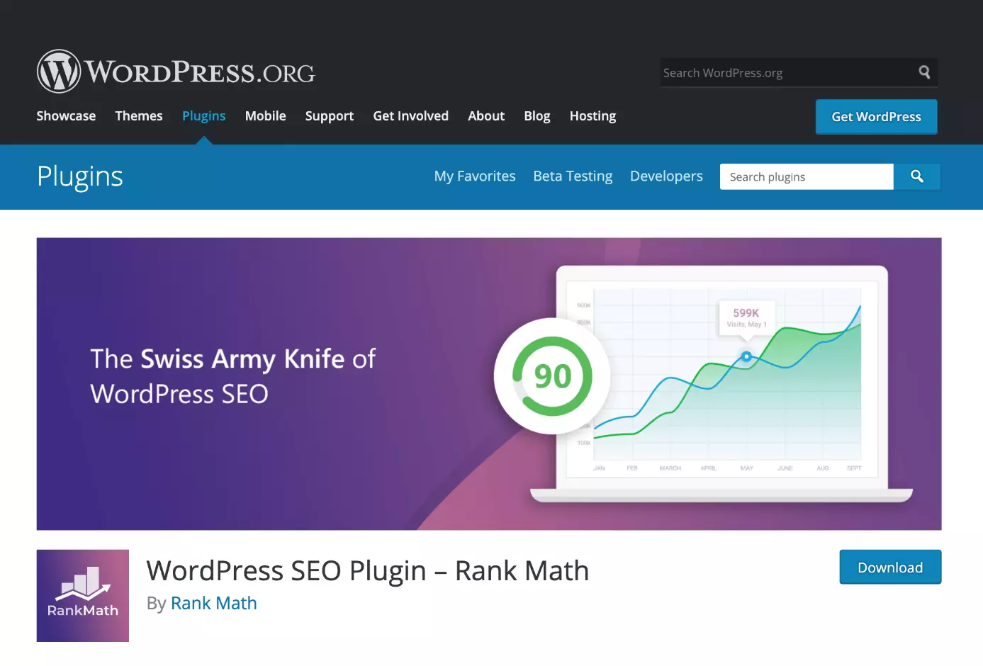 Rank Math SEO plug-in for WordPress, available from WordPress.org