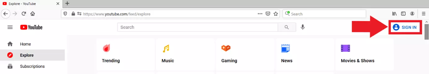 YouTube: “Sign in” button