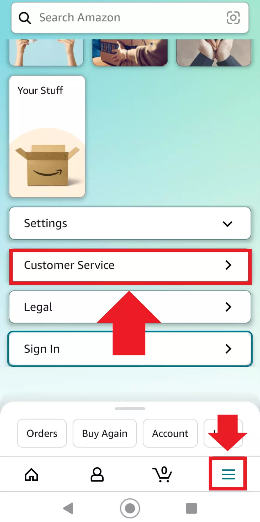 Go to “Customer Service” in the Amazon menu below to start the deletion process.