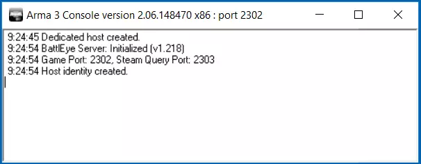 Arma 3 Console after successful server start