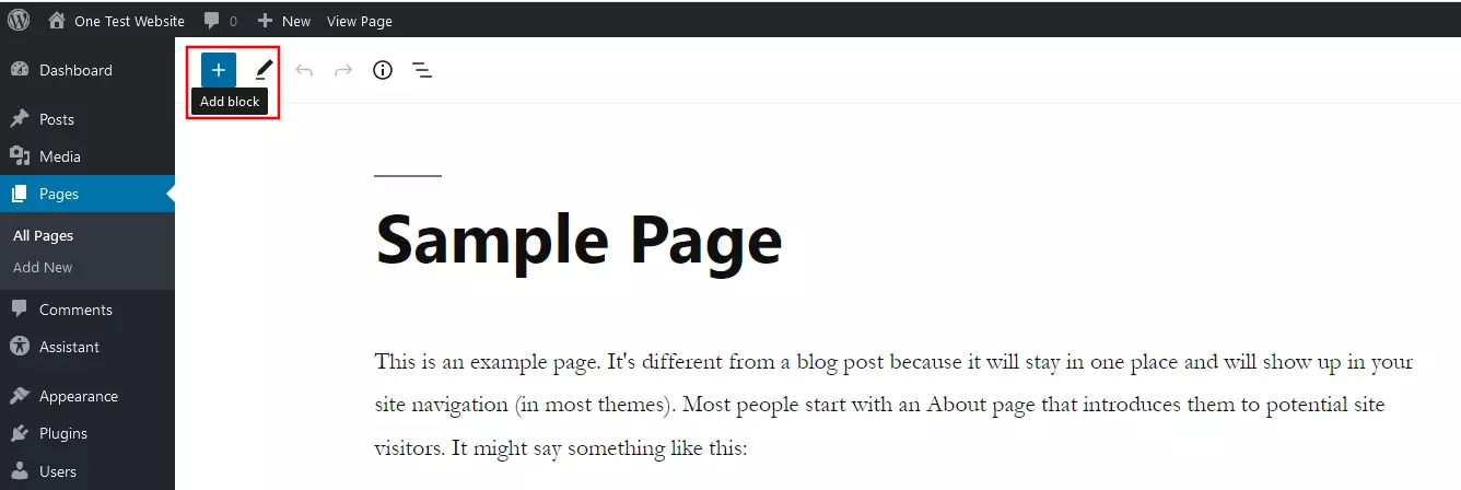 WordPress: Button “Add block”