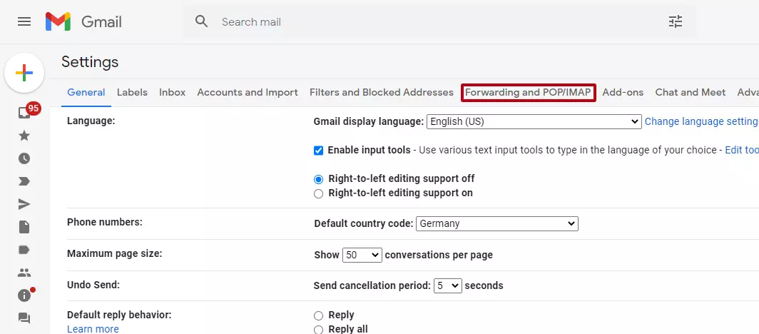 Gmail client: “Forwarding and POP/IMAP” tab under “Settings”