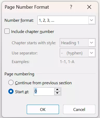 Page number format menu in Word