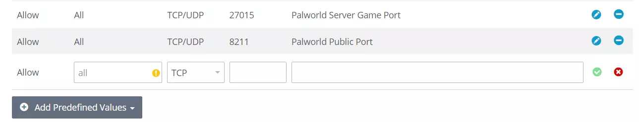 Palworld server: Open ports in the IONOS customer center