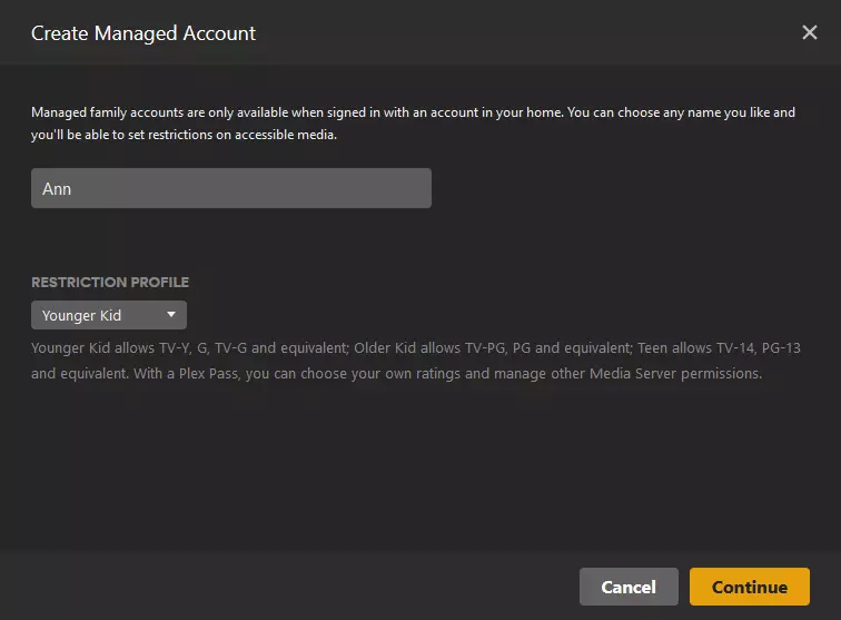 Plex server: Create other user accounts and set up age limits