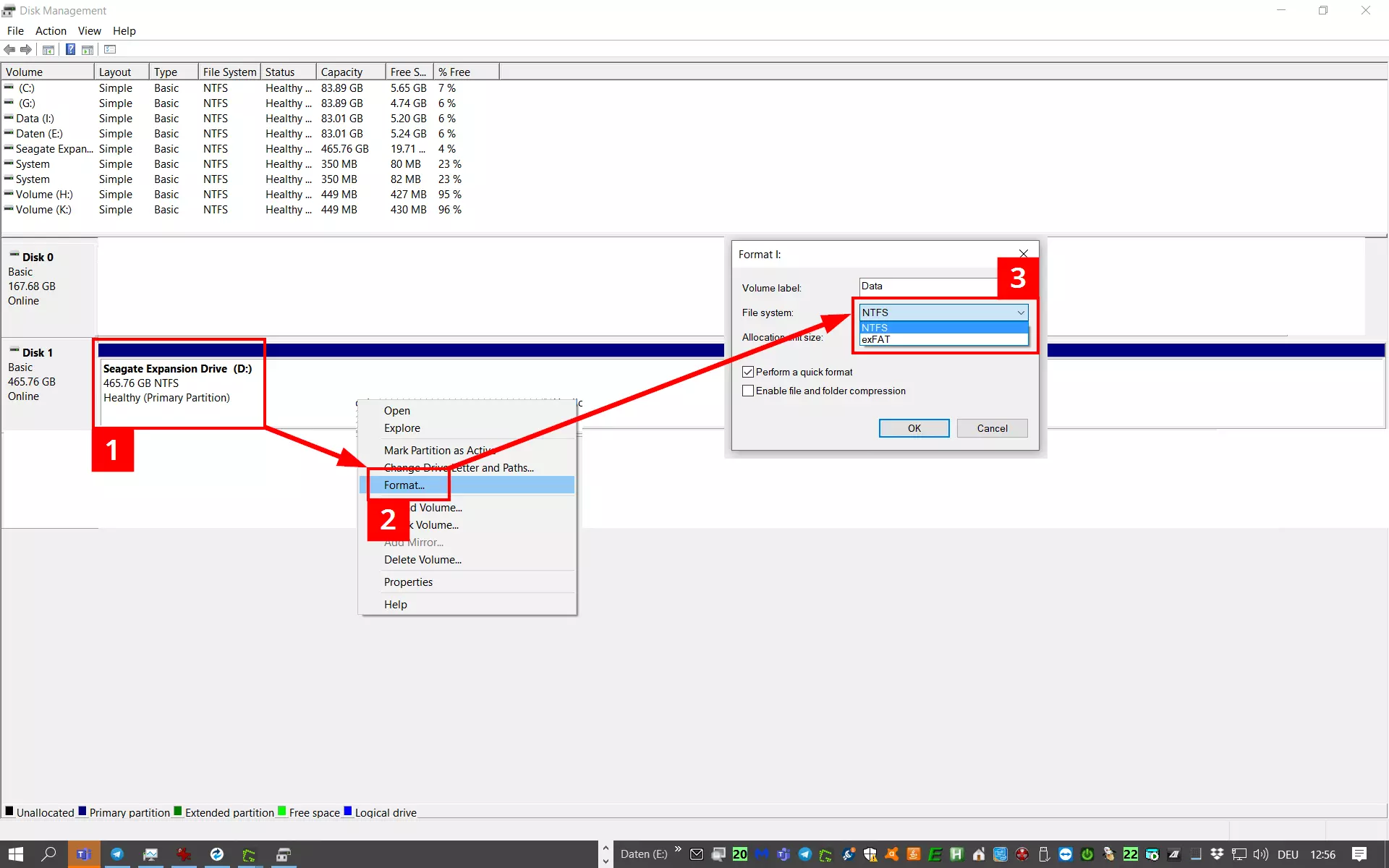 Formatting in Disk Management