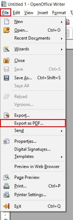 OpenOffice Writer: Convert ODT in PDF