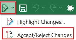 Excel menu option “Accept/Reject Changes”