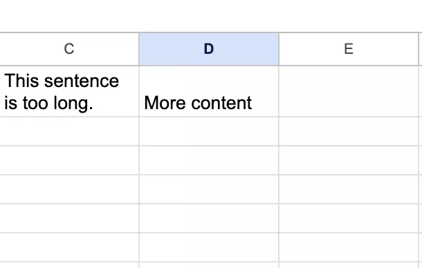 Screenshot of manual text wrapping in Google Sheets