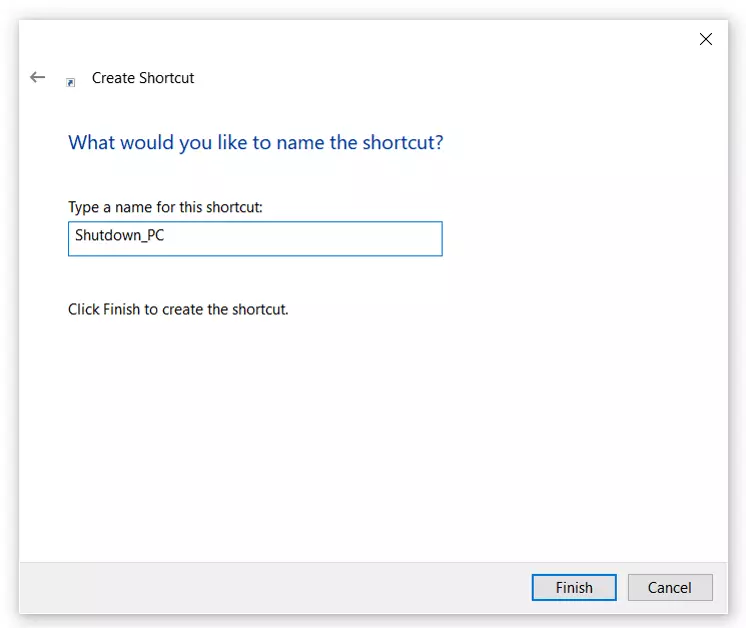 Windows shortcut: name entry