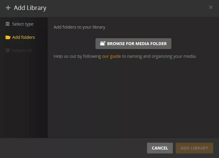 Plex web interface: Add files to library