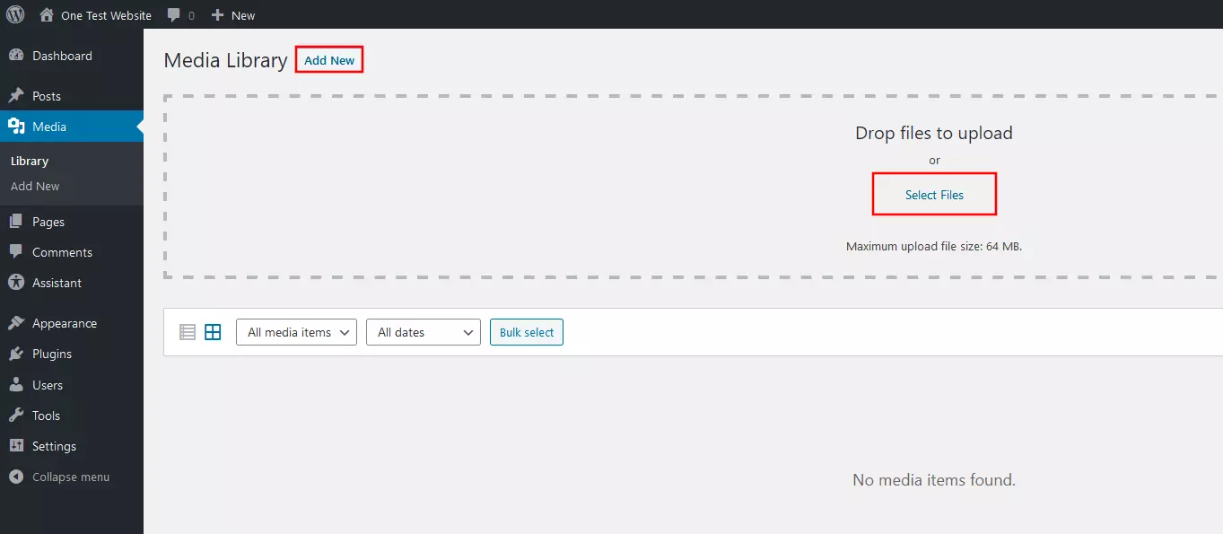 WordPress Media Library: File upload dialog box