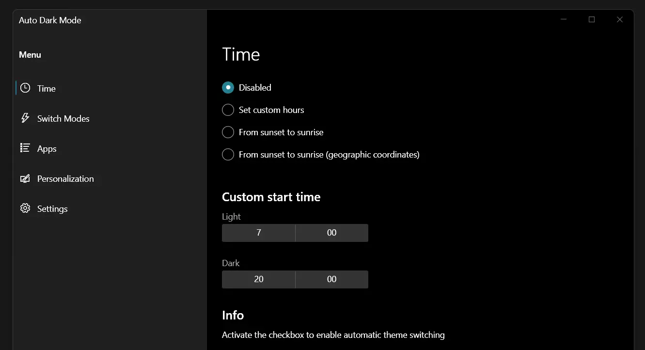 Screenshot of Auto Dark Mode