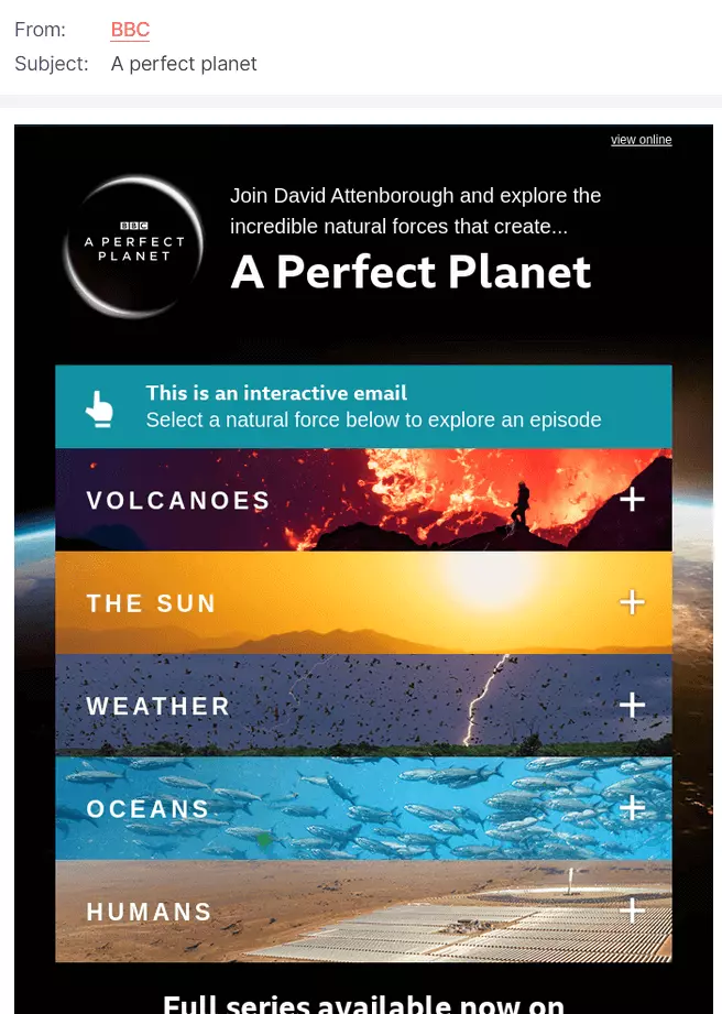Example of a newsletter with interactive content from the BBC
