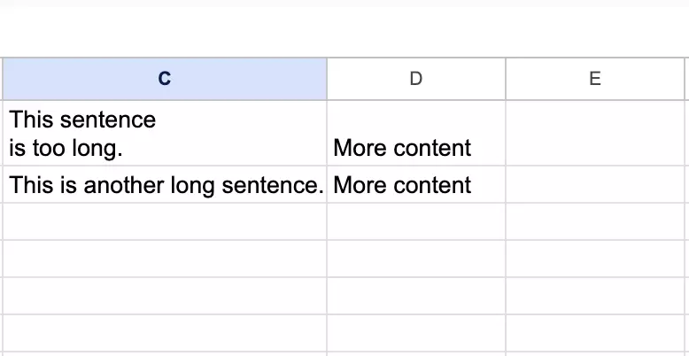 Screenshot of cell formatting issues in Google Sheets