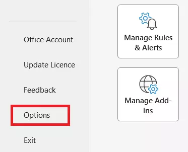 Outlook Info menu