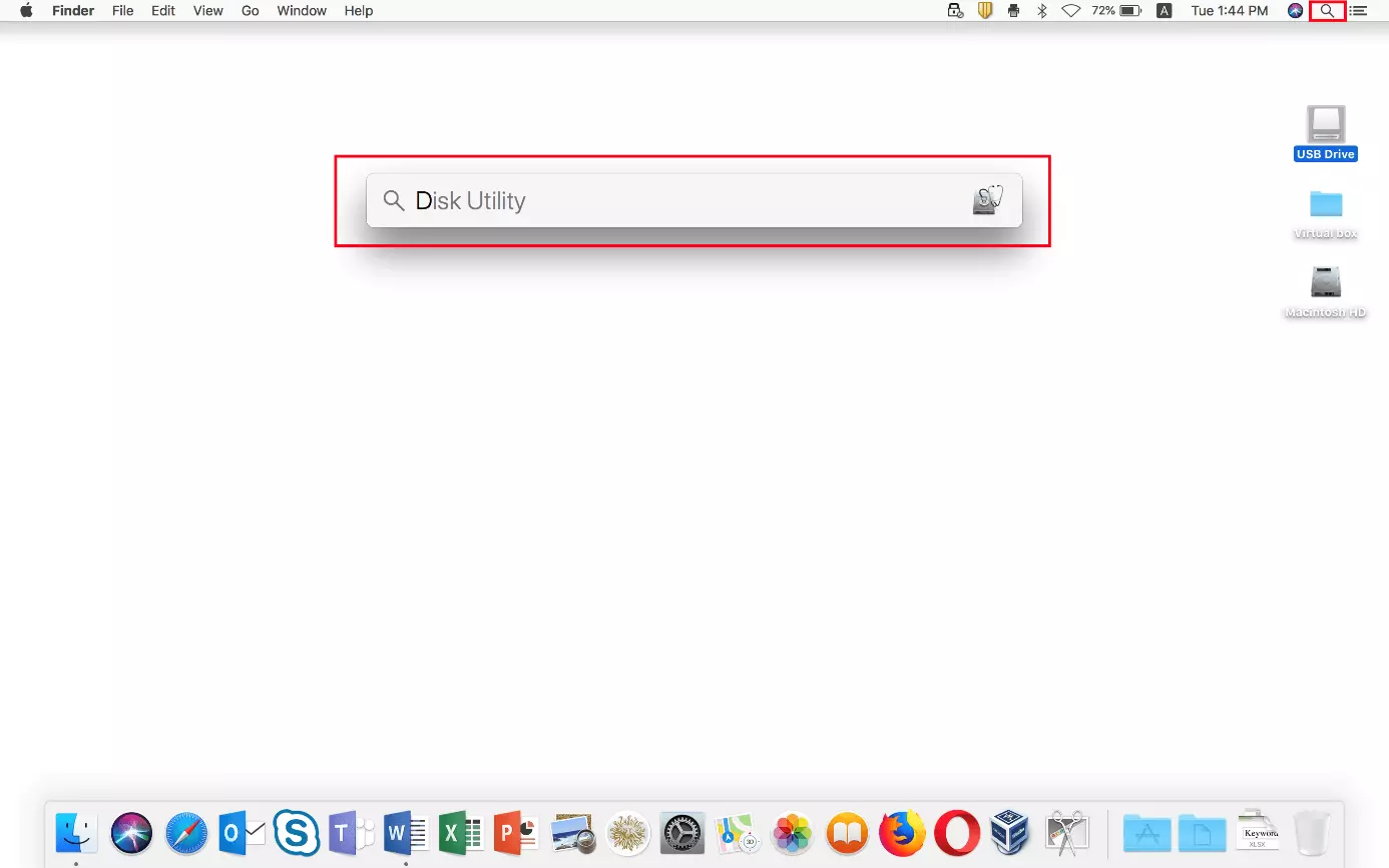 macOS: Spotlight search for “Disk Utility”