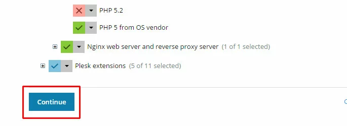 Plesk - click continue
