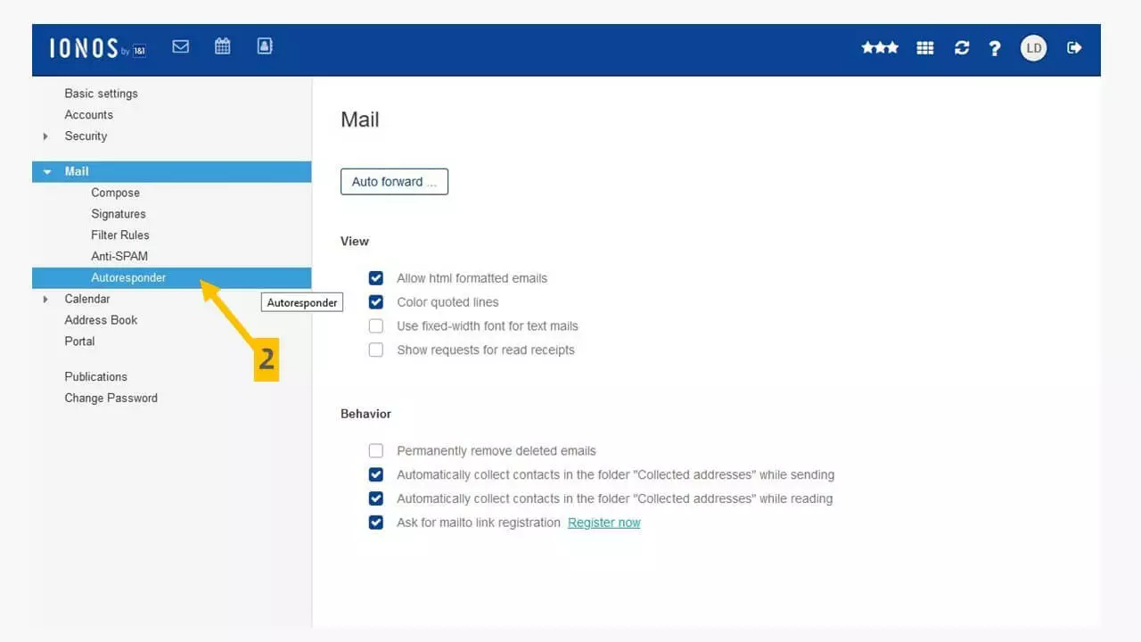 Configure IONOS out-of-office message