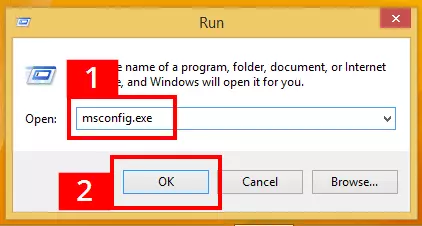 msconfig command in the Windows 8 run dialog