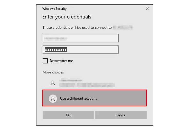 Windows Remote Connection: Enter credentials