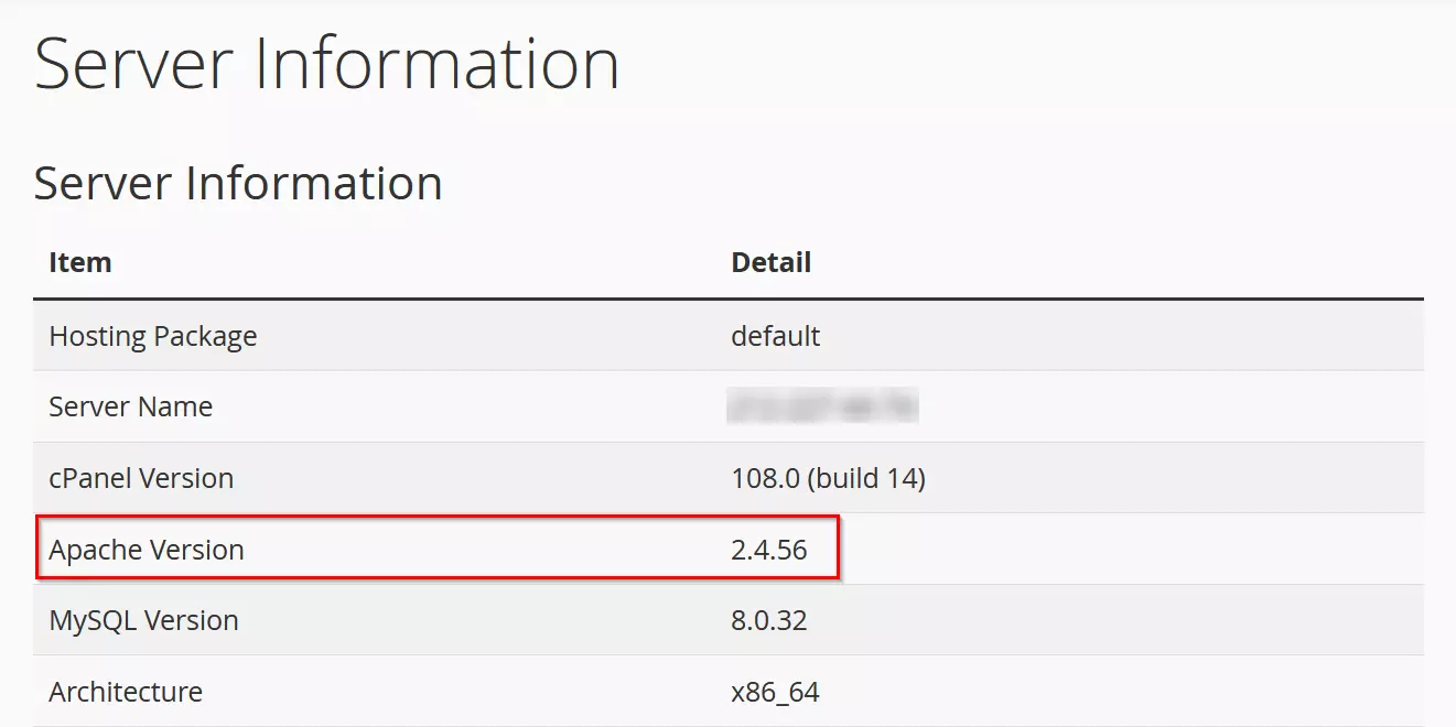 cPanel: Apache version