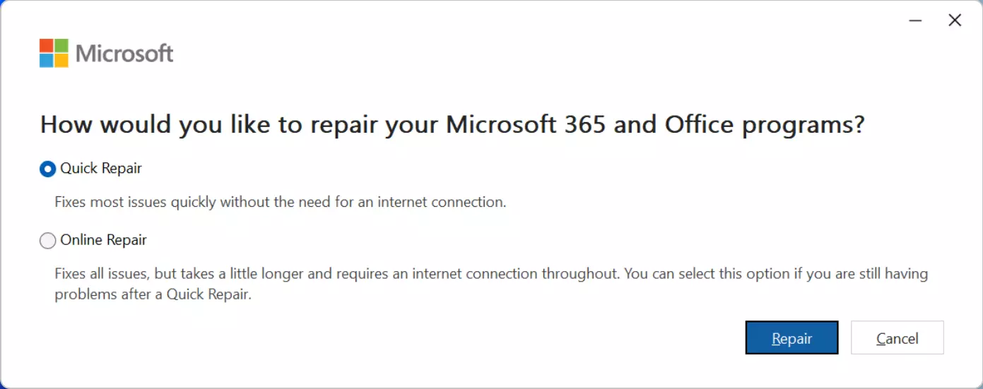 Microsoft Word won’t open: Repair Office programs