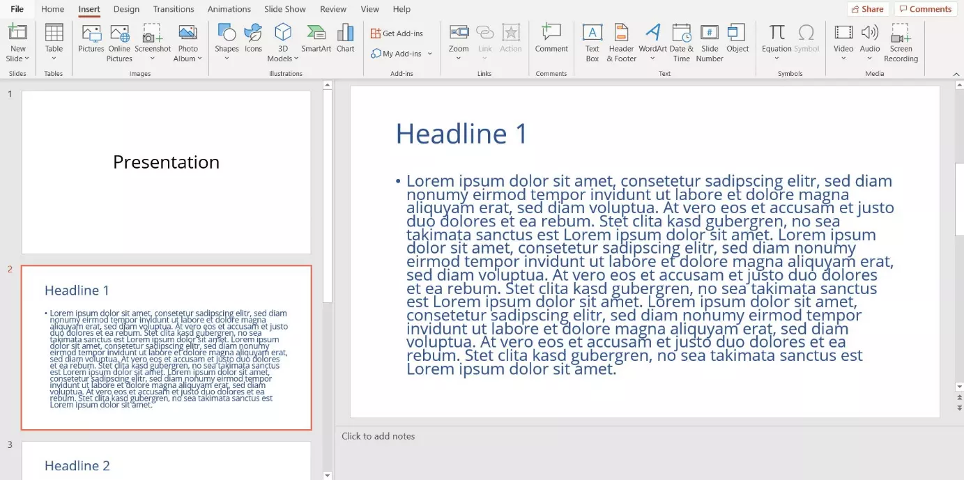 Insert Word document into PowerPoint: format text