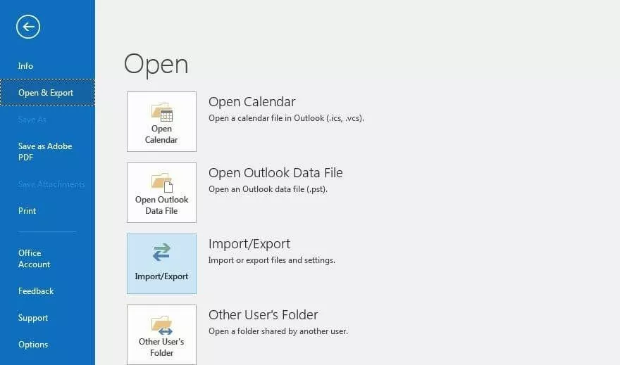 Outlook 2016: Open and export