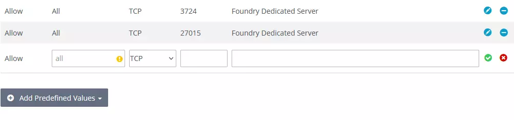 Ports for the Foundry server in IONOS account