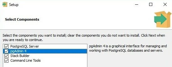 PostgreSQL installer from EnterpriseDB: component selection