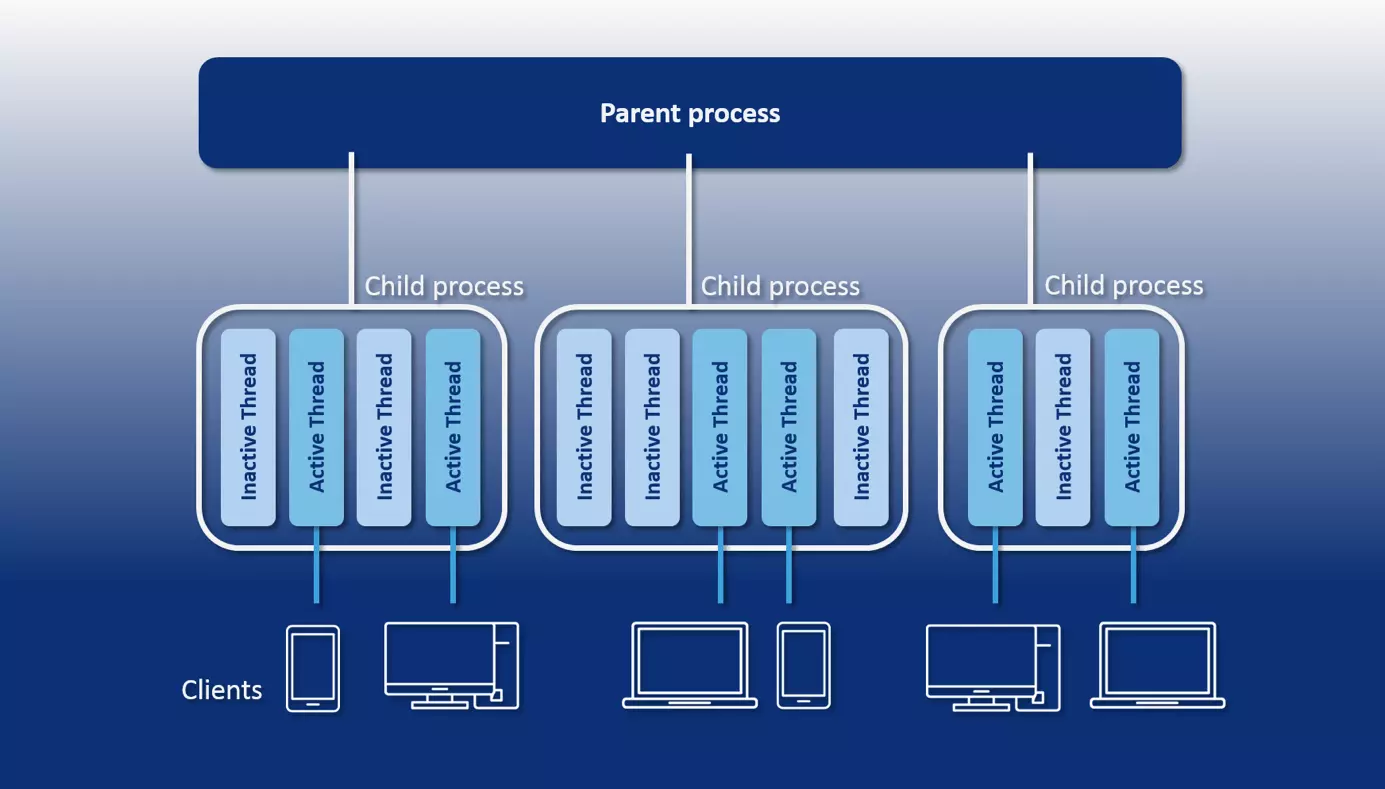 Schematic representation of the Apache architecture with mpm_worker