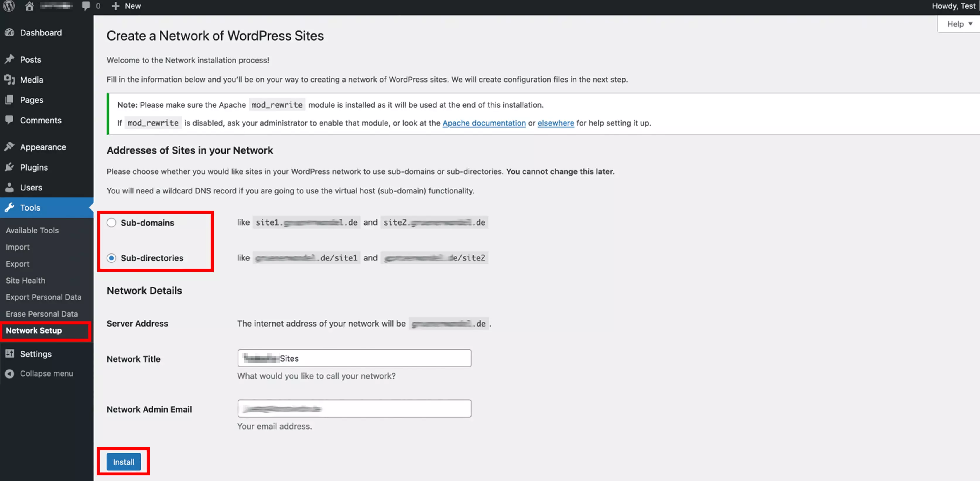 Create a network of WordPress sites