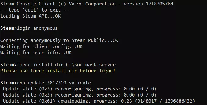 Soulmask server installation via SteamCMD