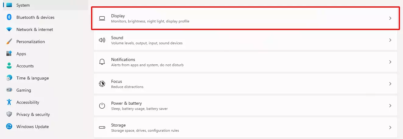 Screenshot of the system functions in Windows 11