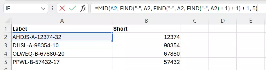 Combination of Excel FIND and MID