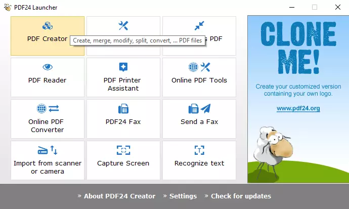 PDF 24 launcher: Tools overview