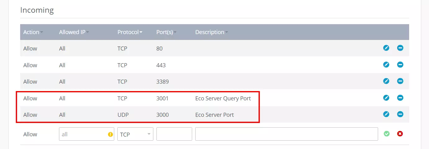 Enabling ports in IONOS Cloud Panel