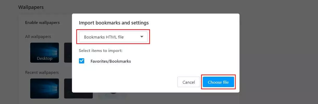 Opera: Importing bookmarks from a bookmarks HTML file