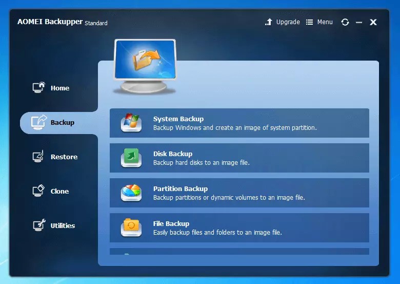 Aomei Backupper Standard 4.0.4: Backup option selection menu