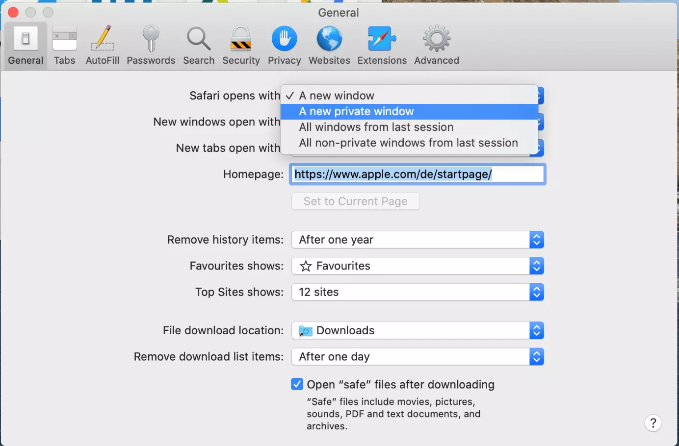 Setting private mode in Safari as the default