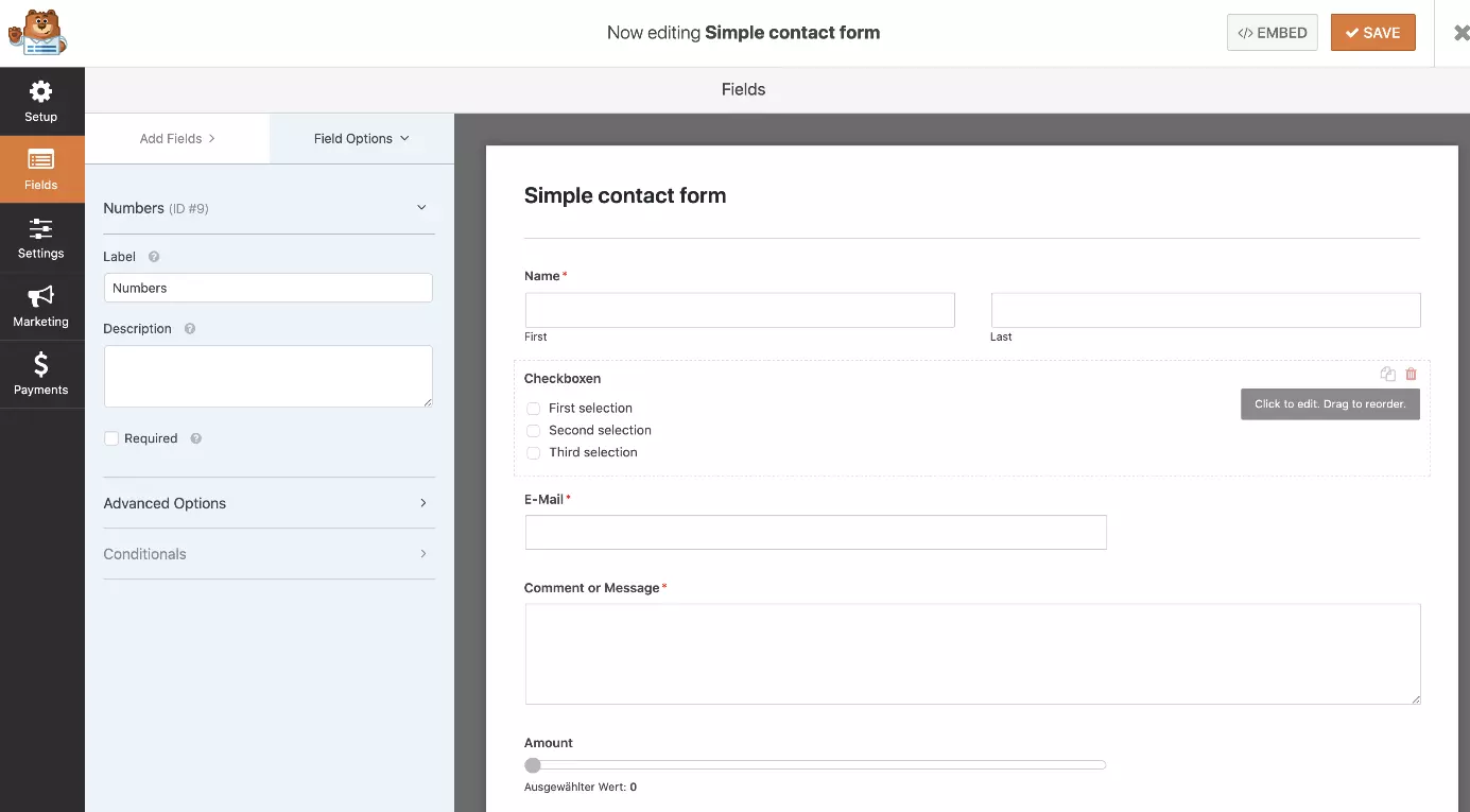 Intuitive drag-and-drop editor of the WordPress contact form plugin WPForms