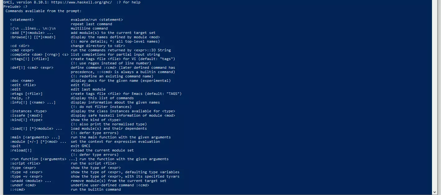 Haskell tutorial: overview of ghci commands 
