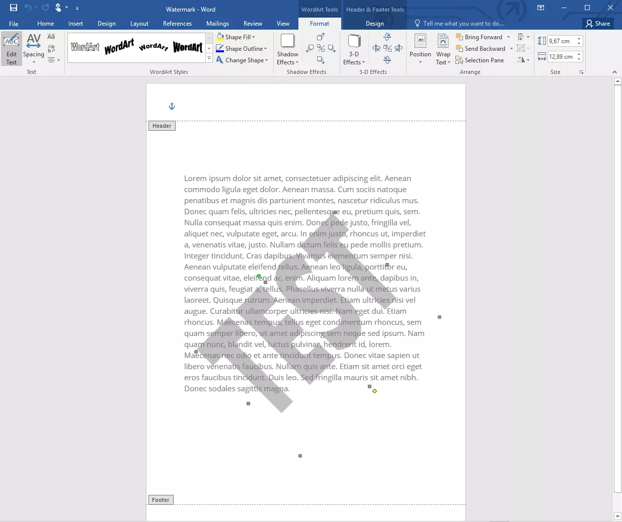 Adjusting a watermark in Word