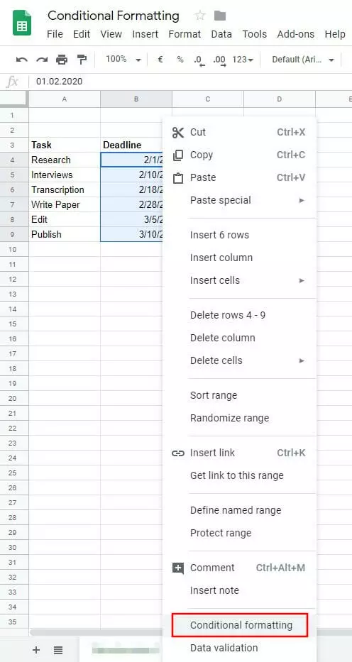 Google Sheets: table with selected range