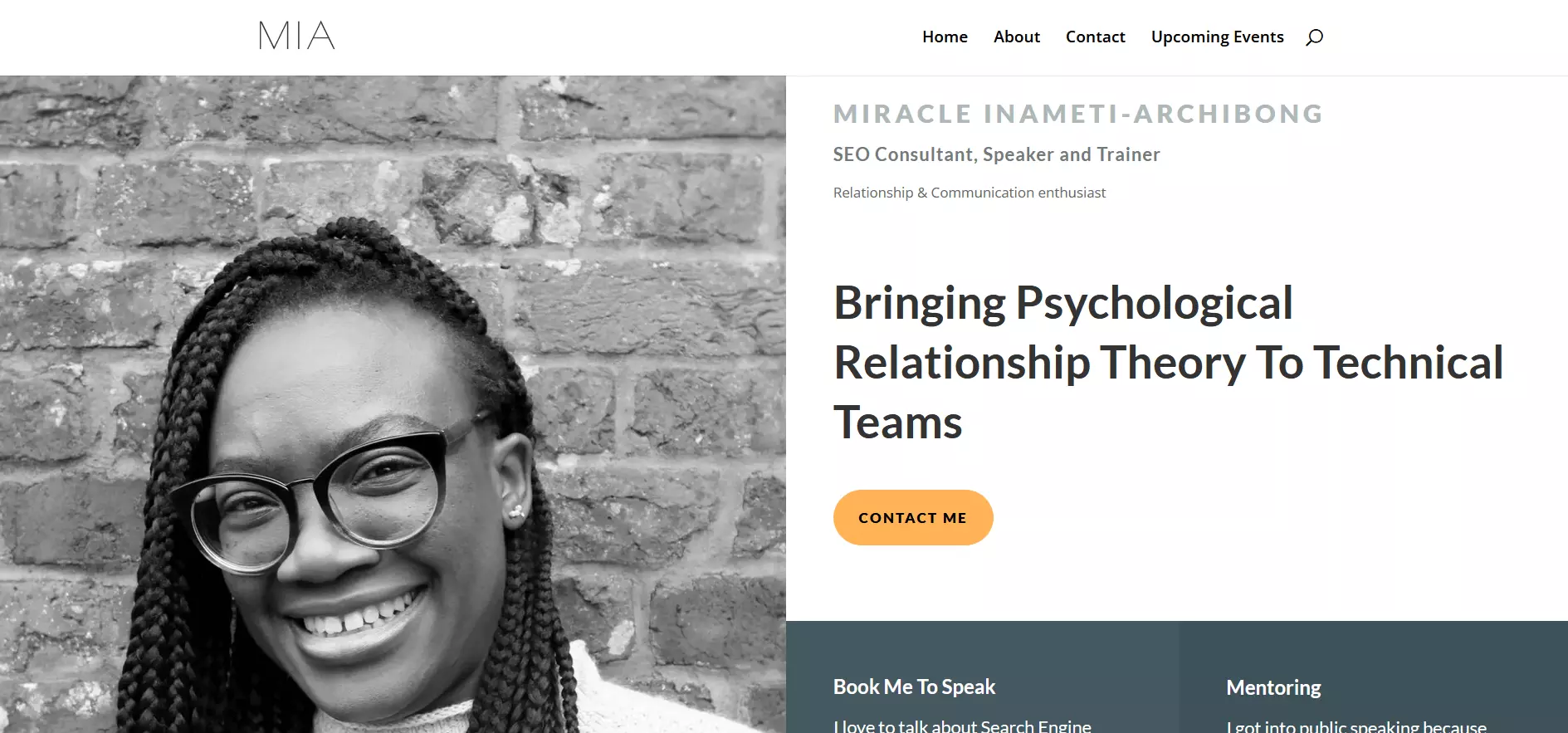 SEO consultant Miracle Inameti-Archibong’s “About me” page