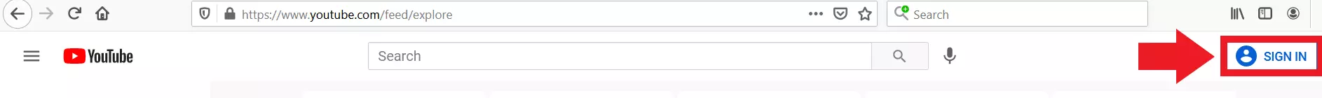 YouTube website: “Sign in” button
